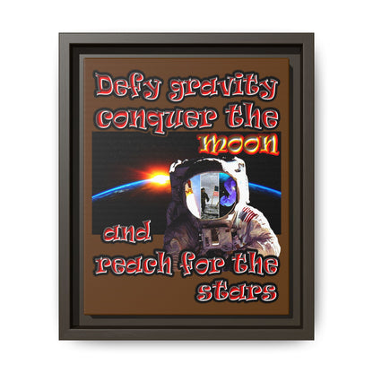 defy conquer reach - framed canvas art (brown)