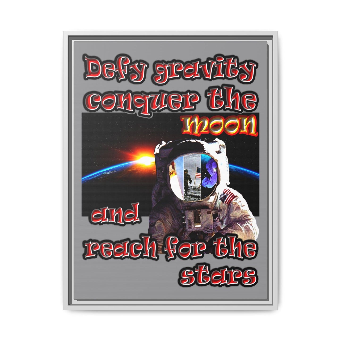 defy conquer reach - framed canvas art (grey)