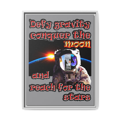 defy conquer reach - framed canvas art (grey)