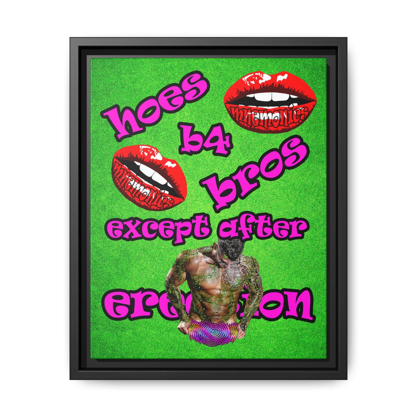 hoes b4 bros - framed canvas art (green turf)