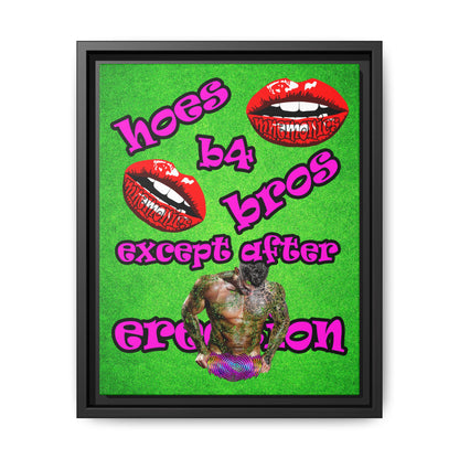 hoes b4 bros - framed canvas art (green turf)