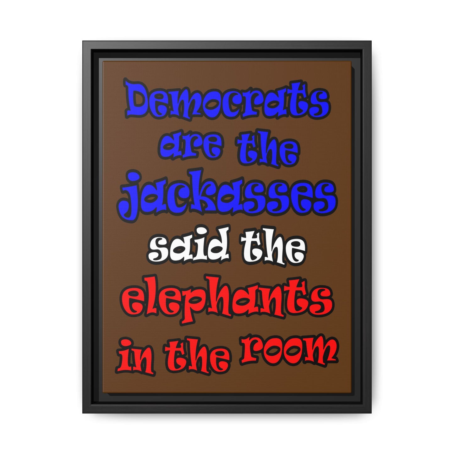 donkeys and elephants - framed canvas art (brown)