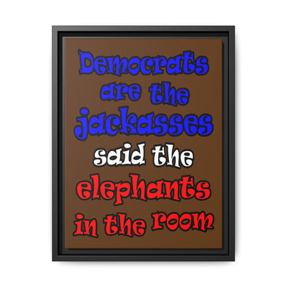 donkeys and elephants - framed canvas art (brown)
