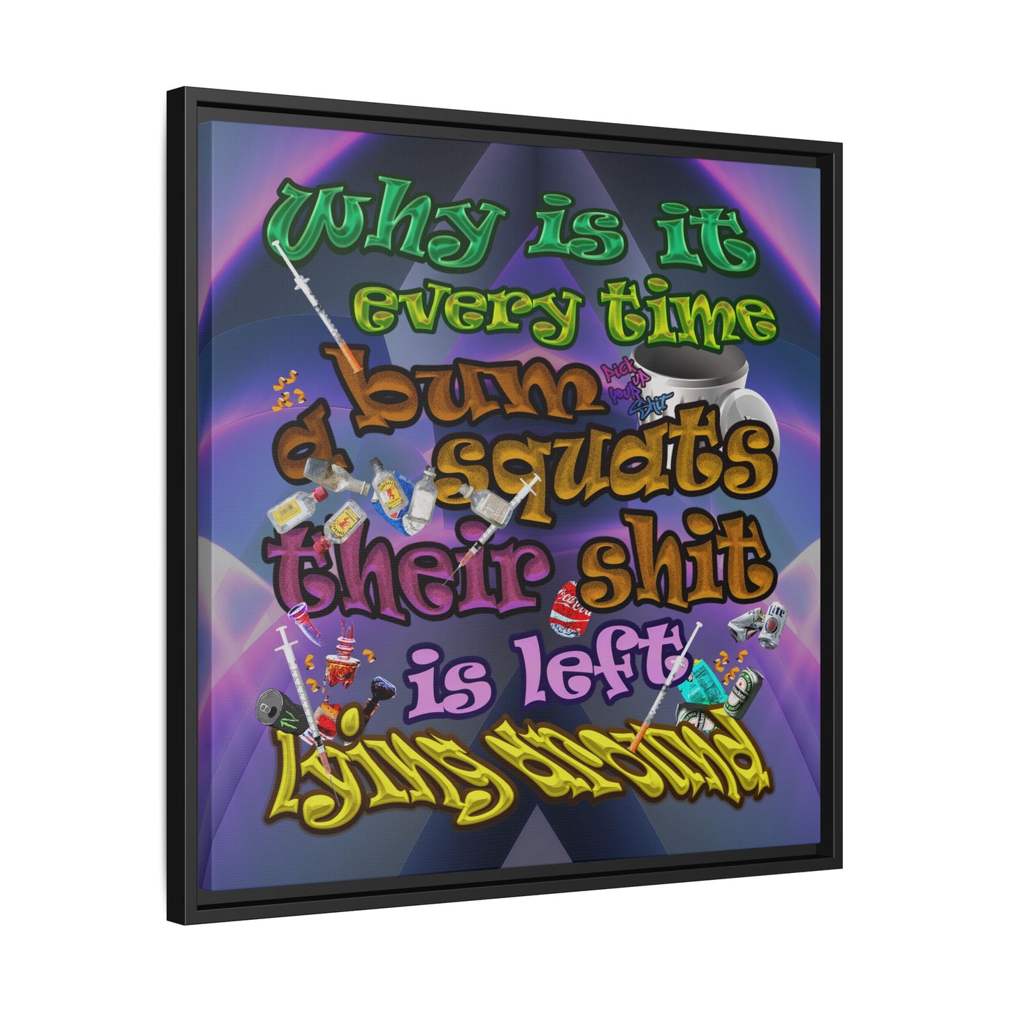 the bum's shit - framed canvas art (grey-pink wave)