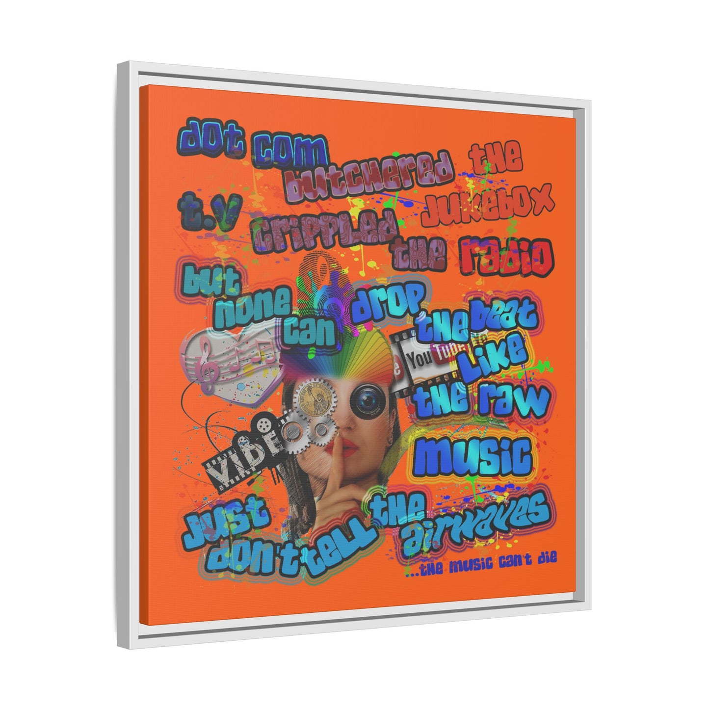 drop the beat - framed canvas art (orange)