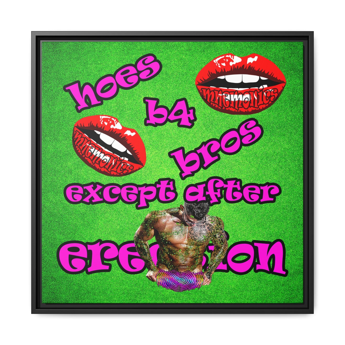 hoes b4 bros - framed canvas art (green turf)