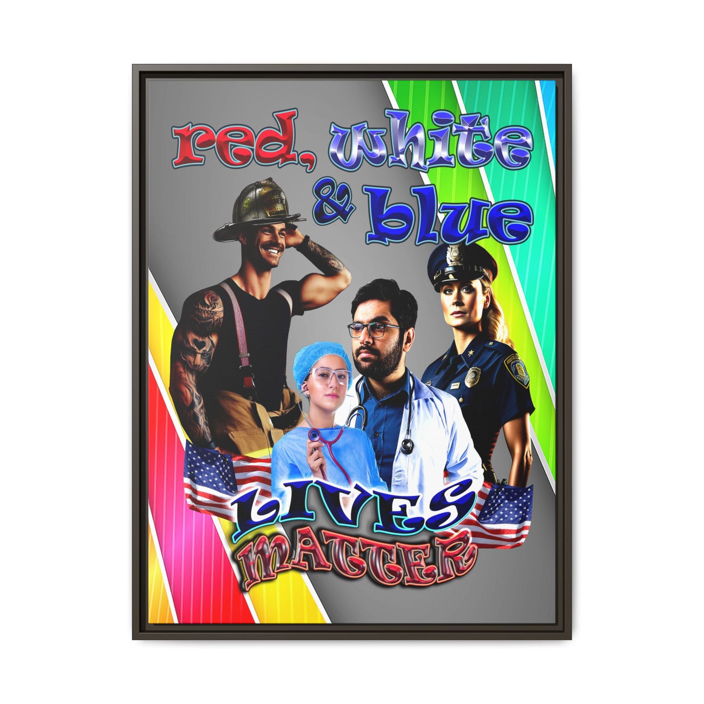 rw&b lives matter - framed canvas art (rainbow split)