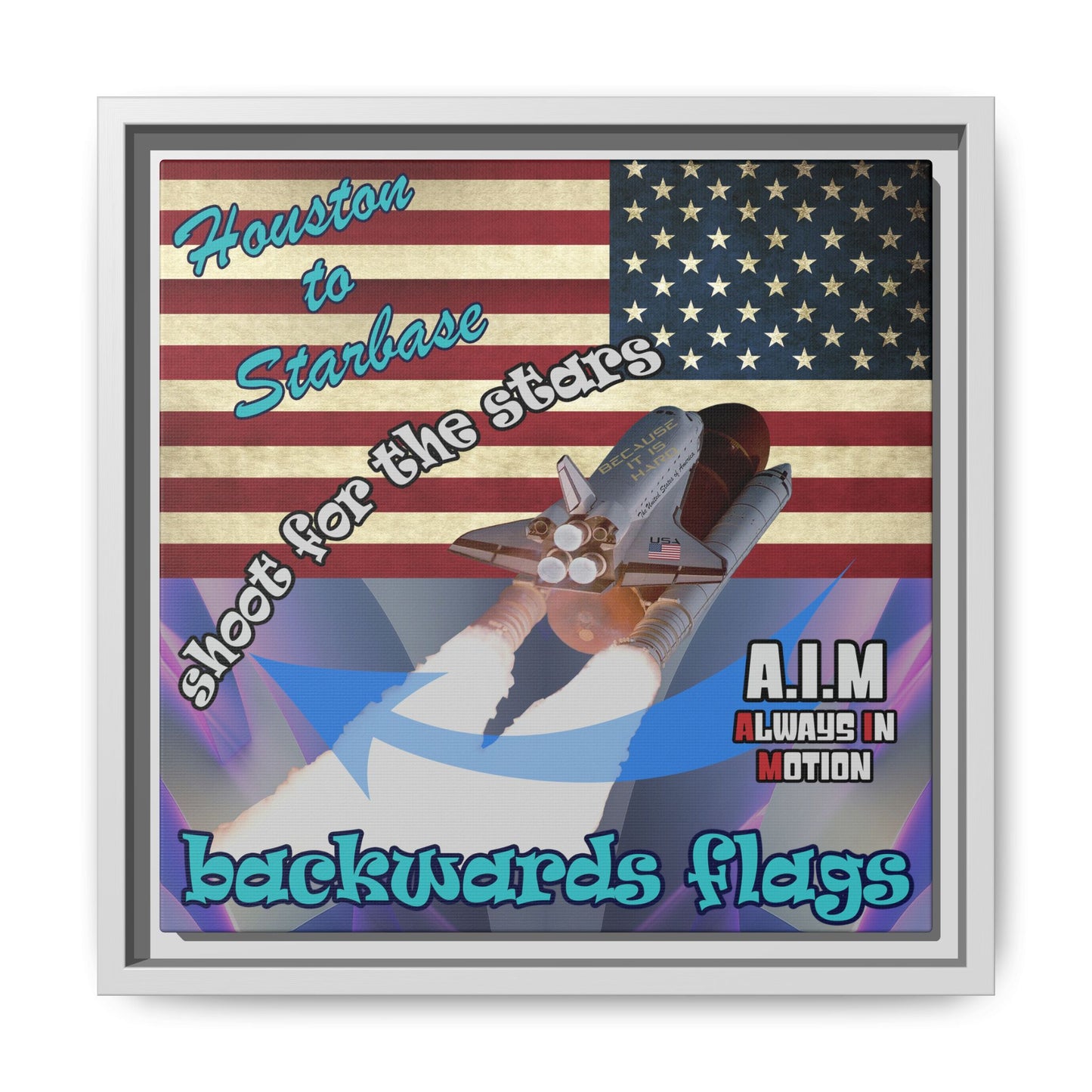 shoot for the stars - framed canvas art (grey-pink wave)