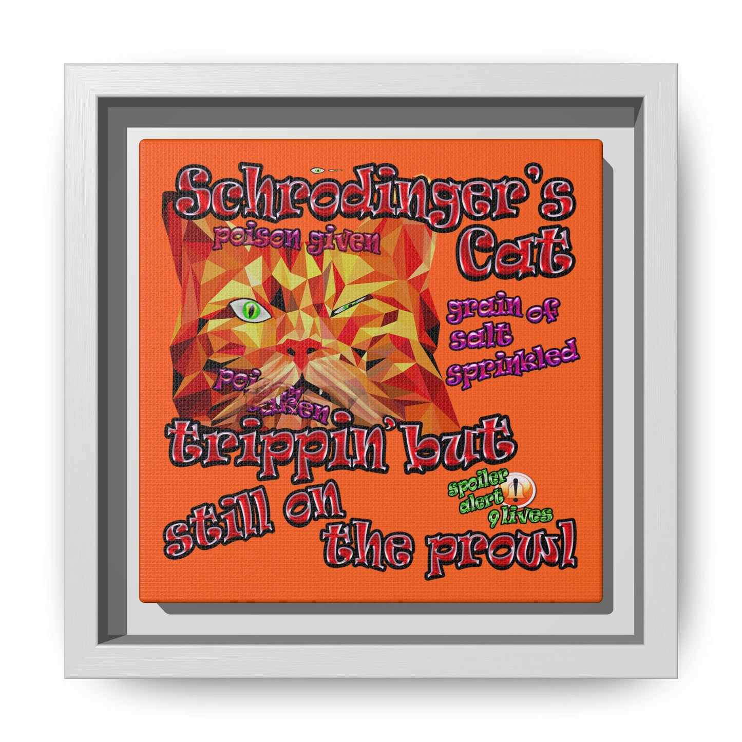 schrodinger's cat - framed canvas art (orange)
