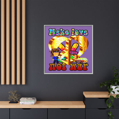 love peace - framed canvas art (light purple)