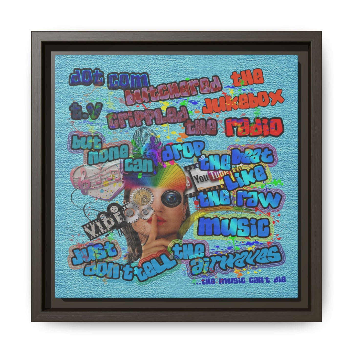drop the beat - framed canvas art (faded blue)