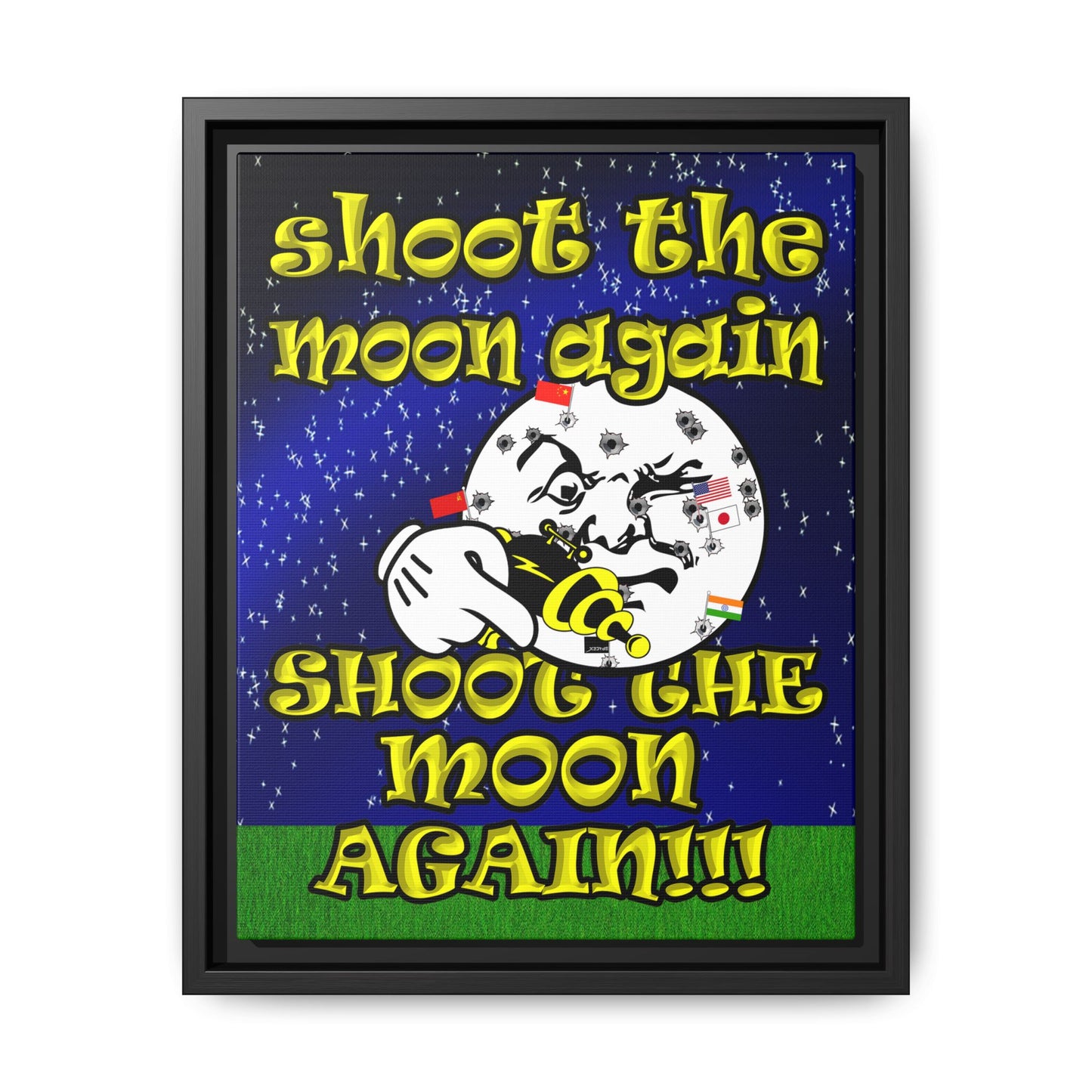 shoot the moon again - framed canvas art ('snoops' background)