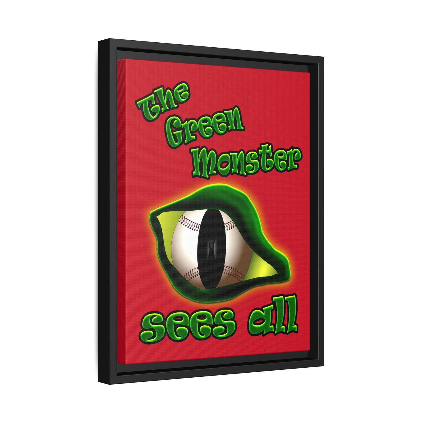 green monster - framed canvas art (dark red)