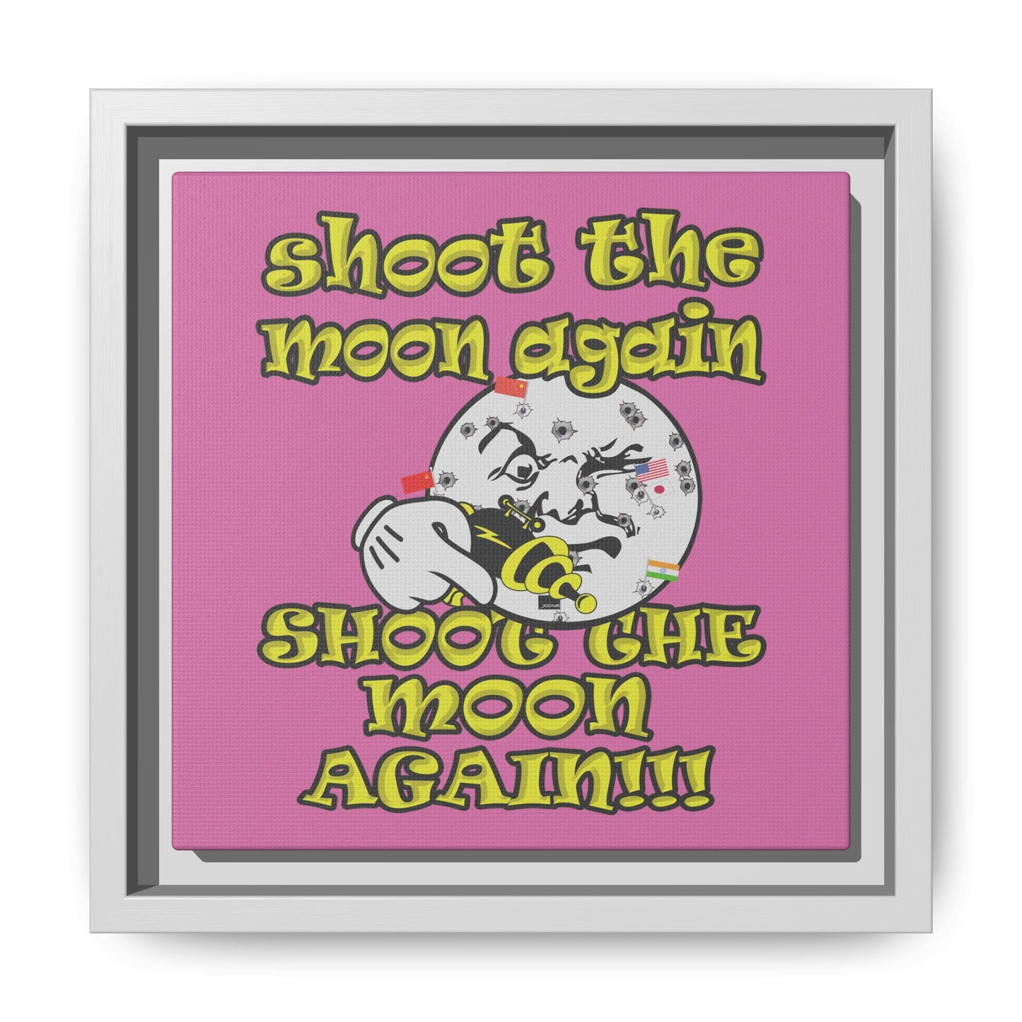 shoot the moon again - framed canvas art (light pink)