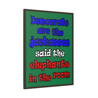 donkeys and elephants - framed canvas art (dark green)