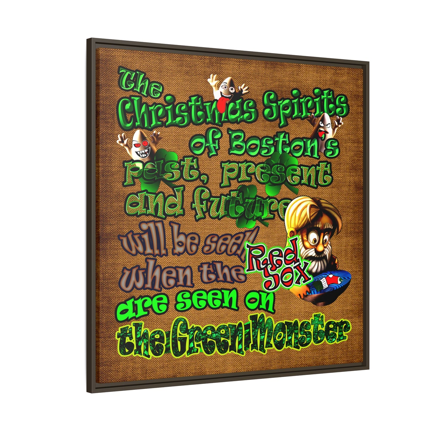 christmas spirits of boston - framed canvas art (brown papyrus)