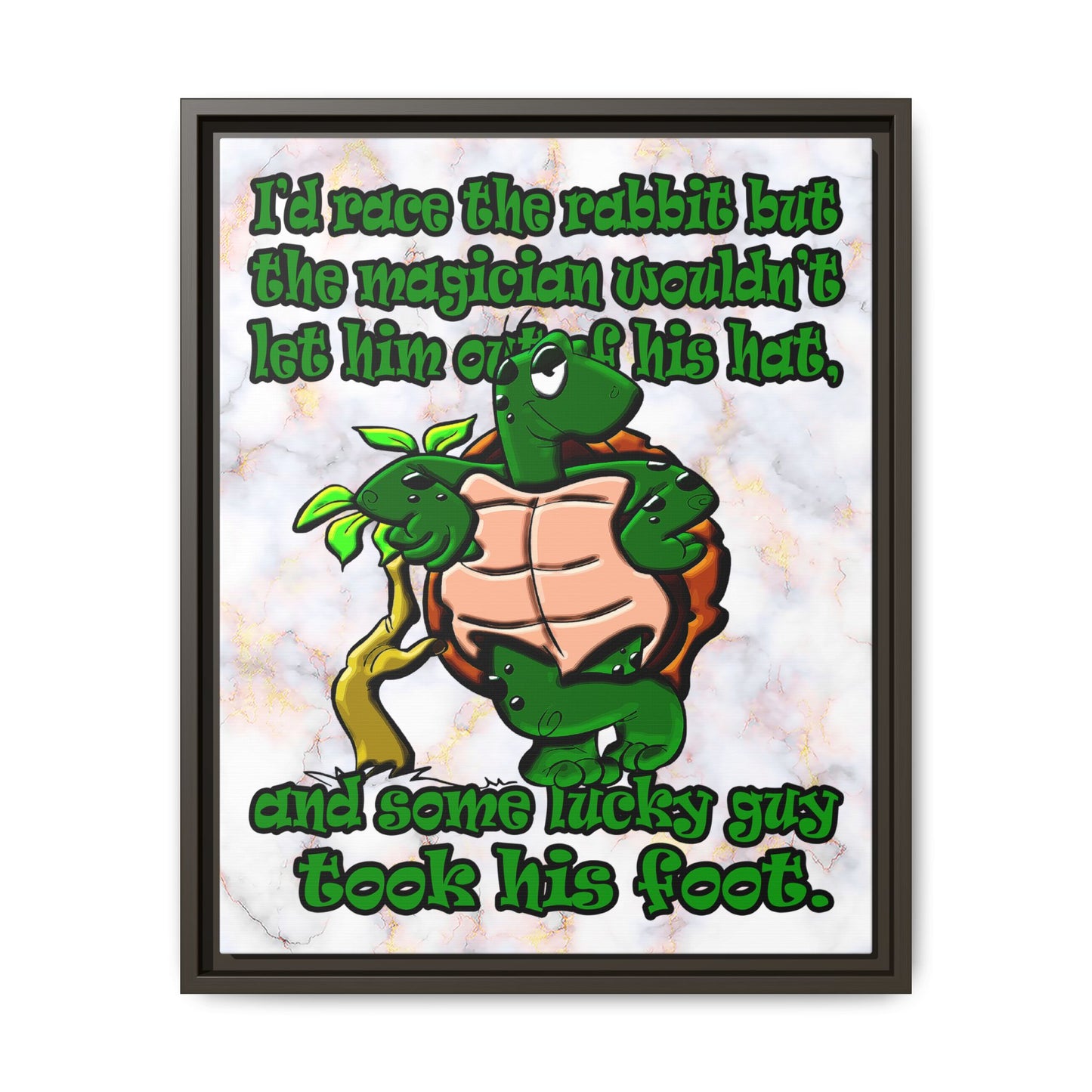 turtle race - framed canvas art (white marble)