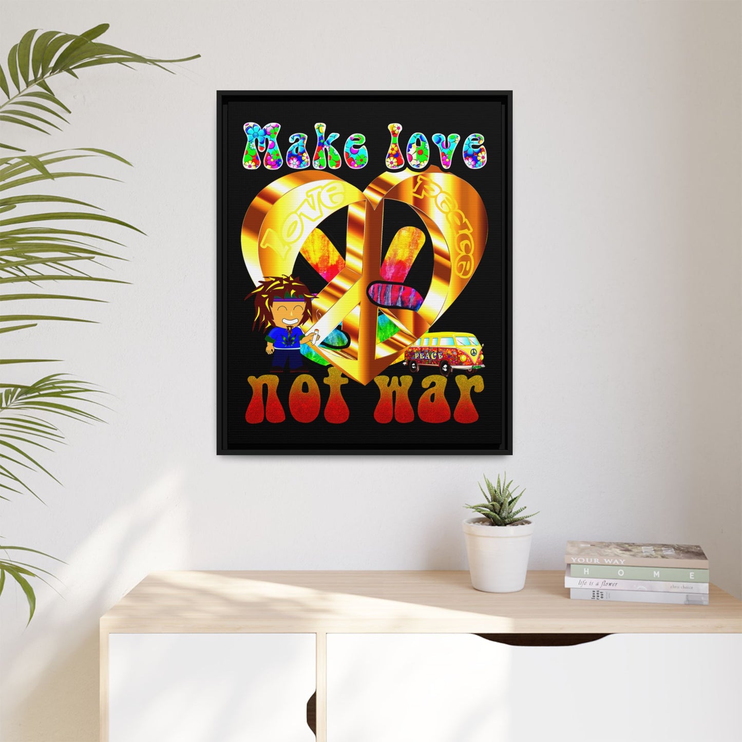 love peace - framed canvas art (black)