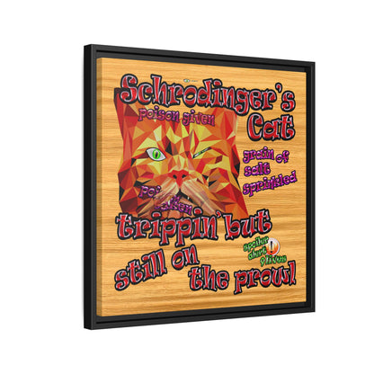 schrodinger's cat - framed canvas art (butterscotch wood finish)
