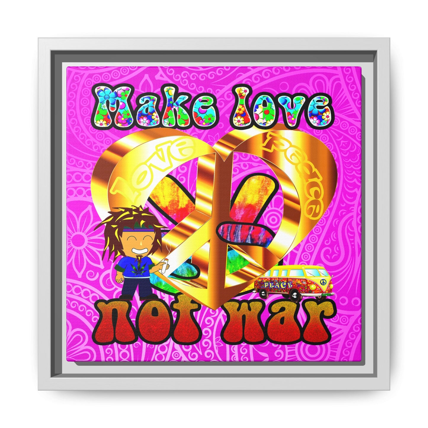 love peace - framed canvas art (pink swirl)