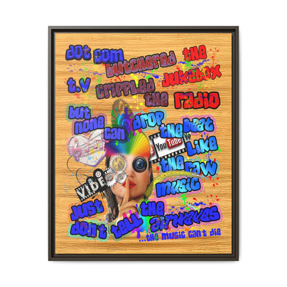 drop the beat - framed canvas art (butterscotch wood finish)
