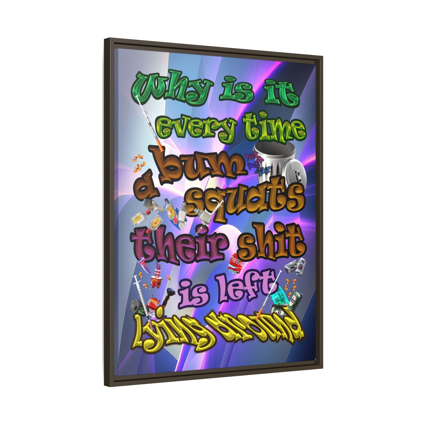 the bum's shit - framed canvas art (grey-pink wave)