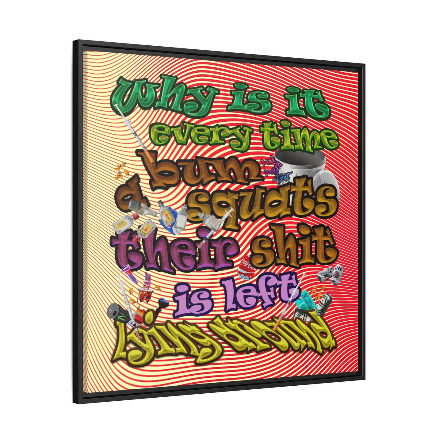 the bum's shit - framed canvas art (yellow-orange wave)