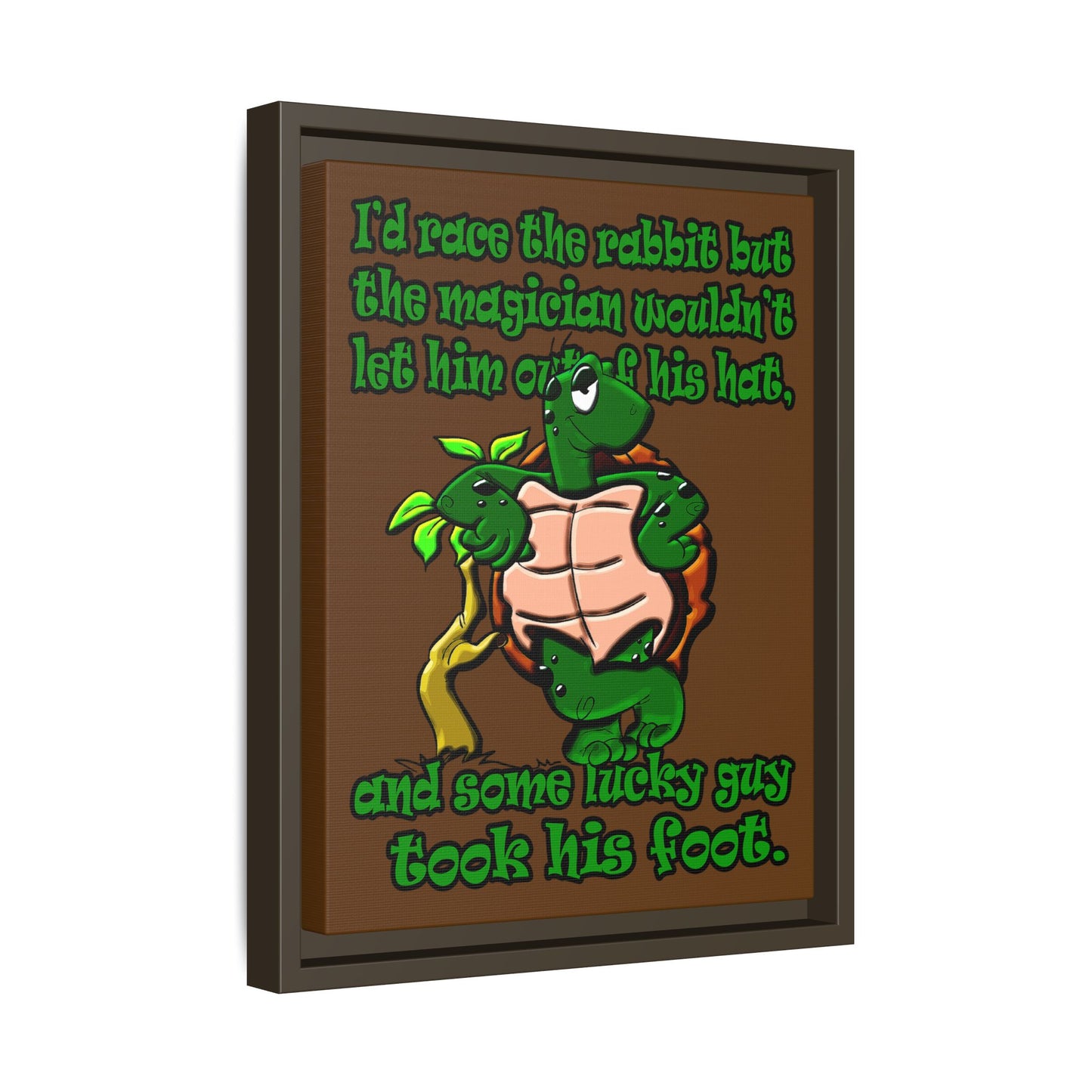turtle race - framed canvas art (brown)
