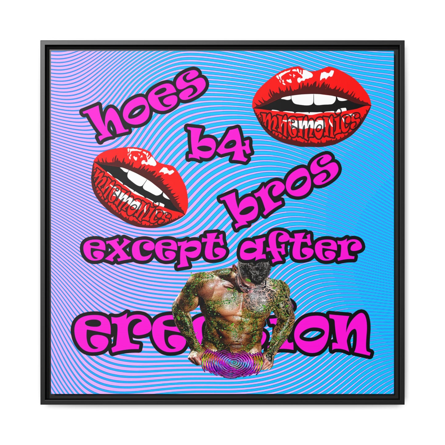 hoes b4 bros - framed canvas art (light blue-purple wave)