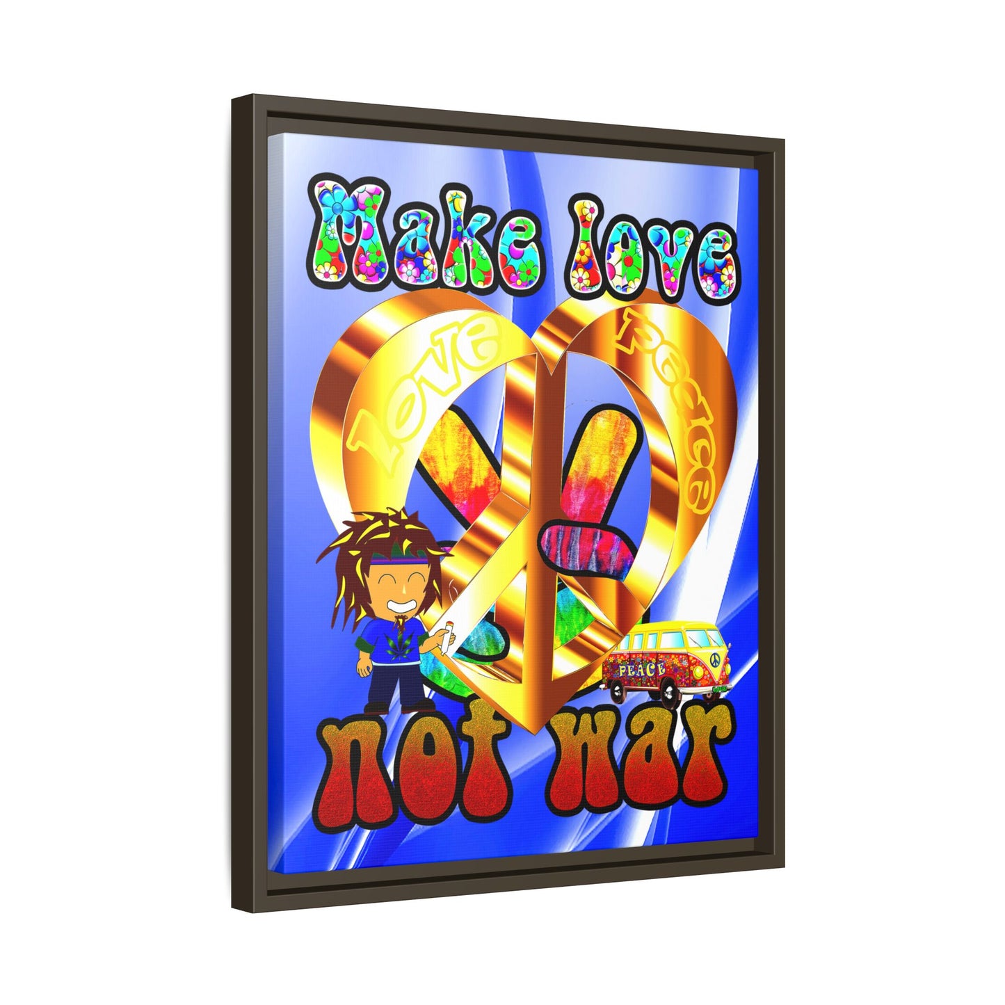 love peace - framed canvas art (blue-white wave)
