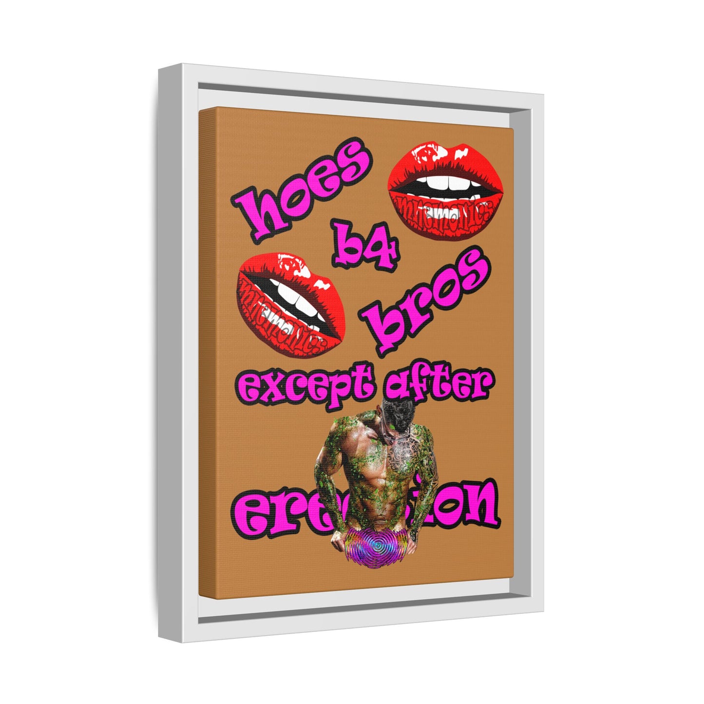 hoes b4 bros - framed canvas art (light brown)