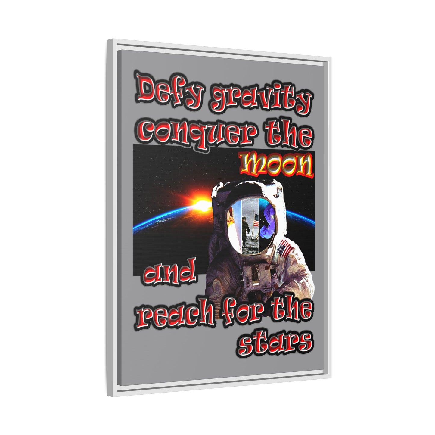 defy conquer reach - framed canvas art (grey)