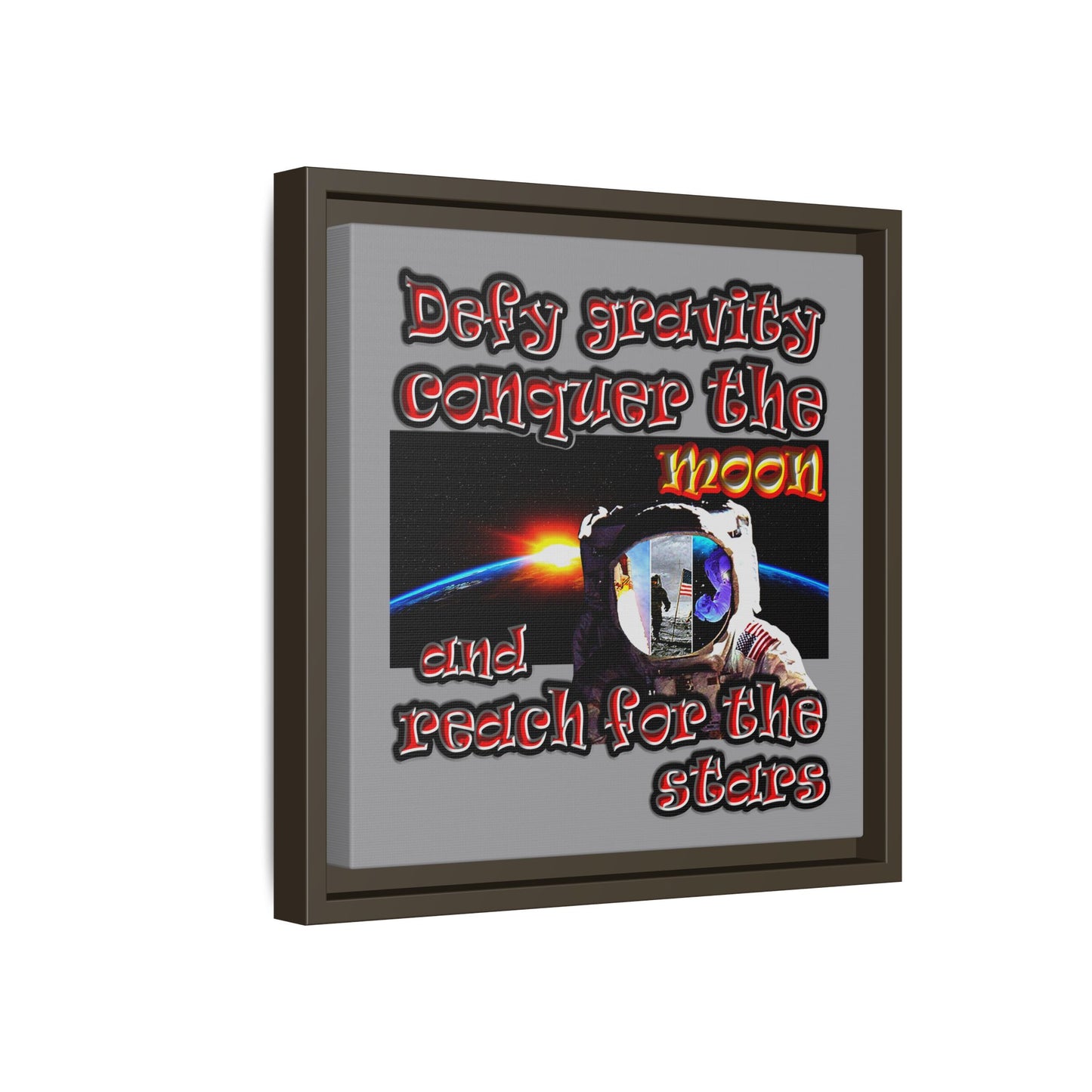 defy conquer reach - framed canvas art (grey)