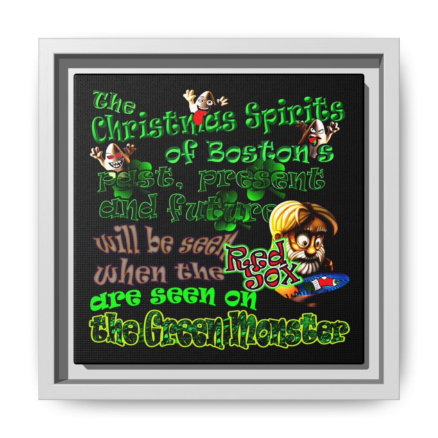 christmas spirits of boston - framed canvas art (black)