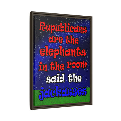 donkeys and elephants - framed canvas art ('snoops' background)