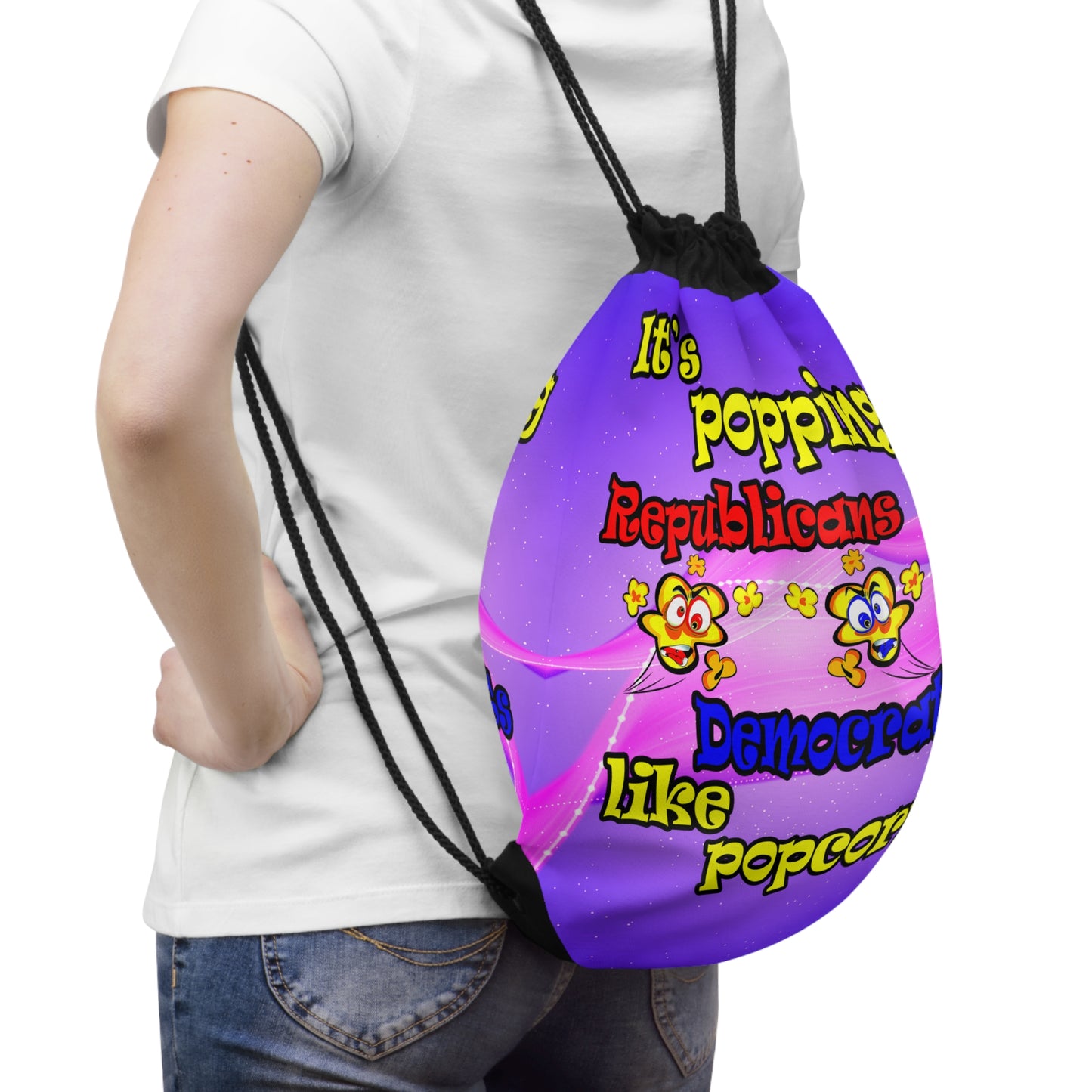 popping like popcorn - Drawstring Bag (purple-pink wave)