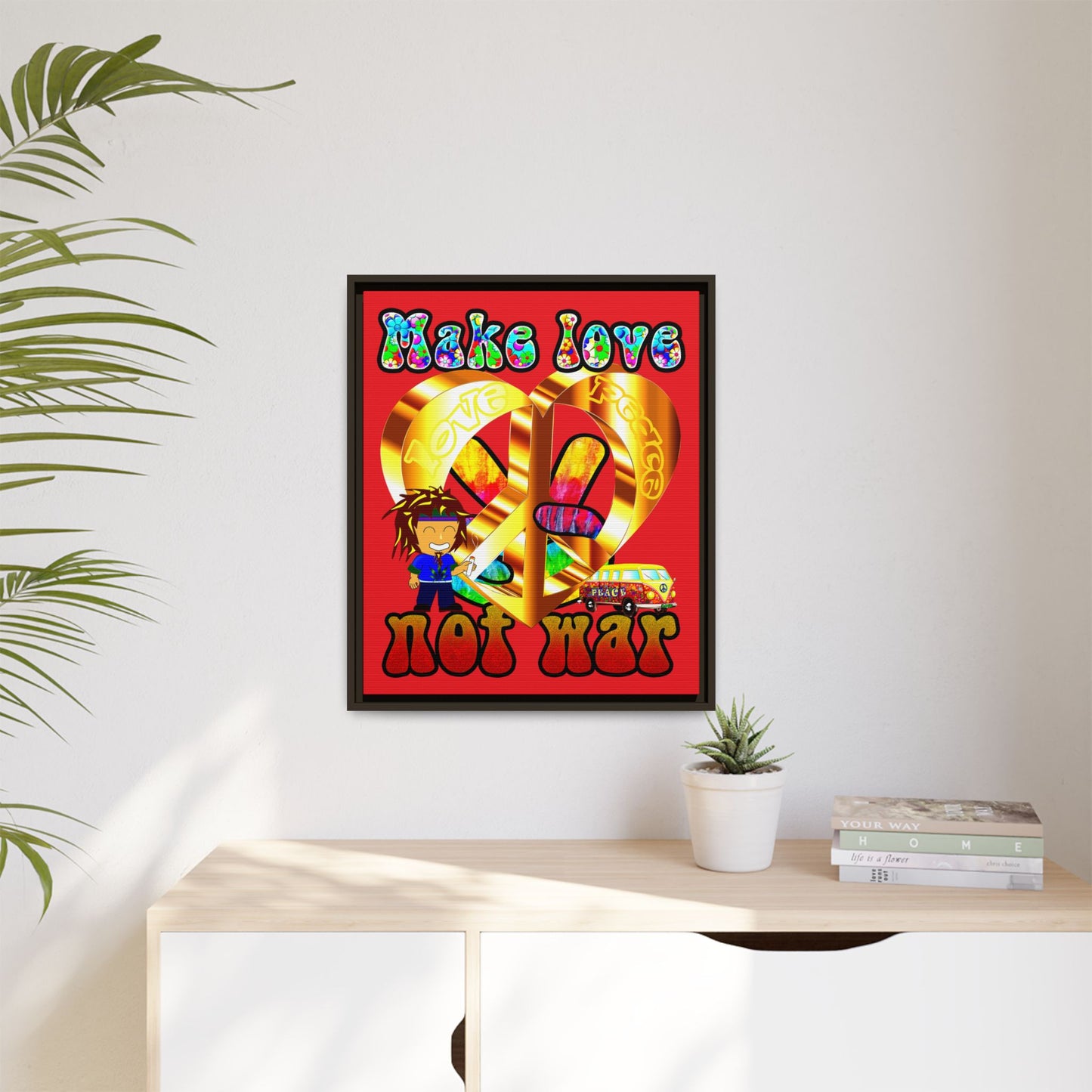 love peace - framed canvas art (red)