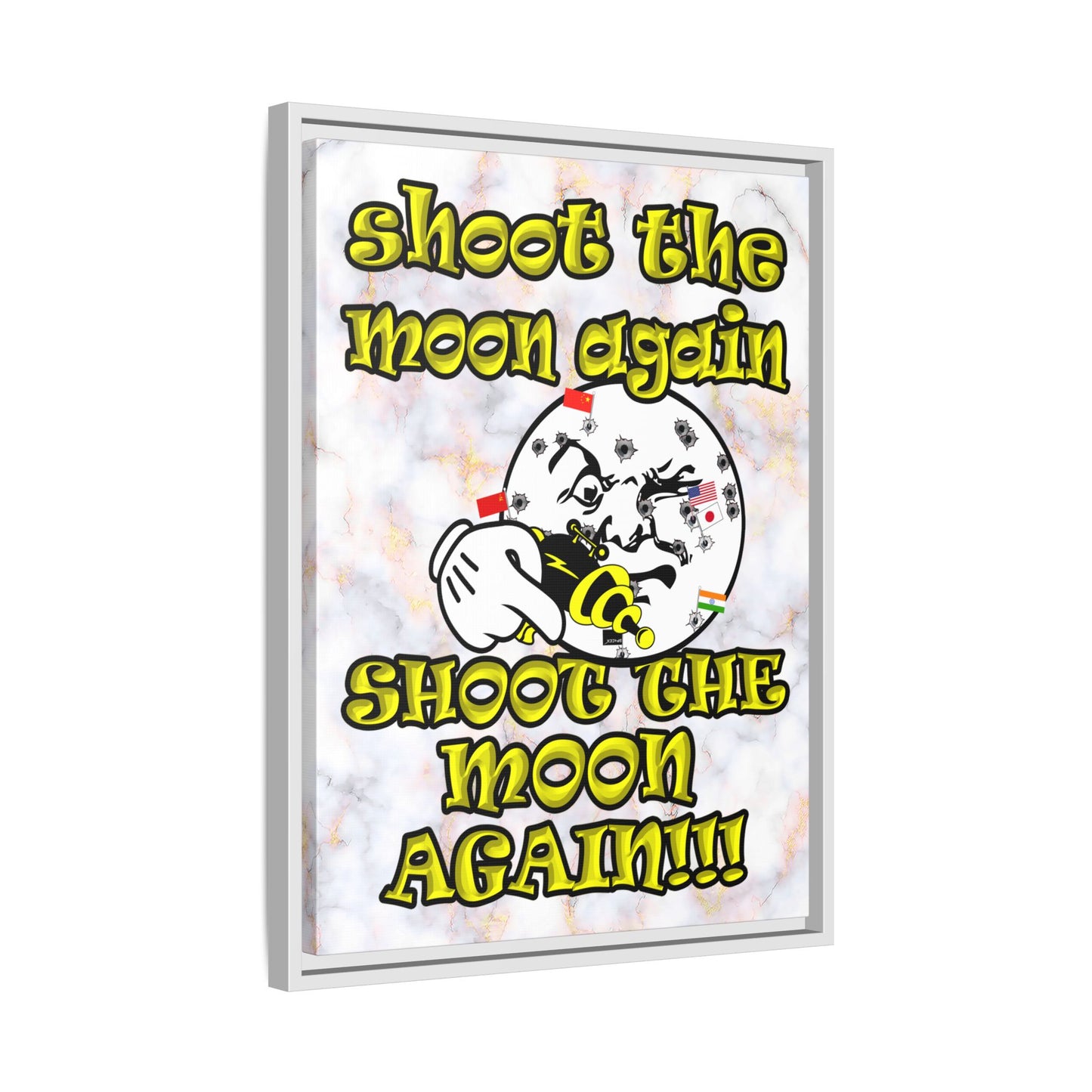 shoot the moon again - framed canvas art (white marble)