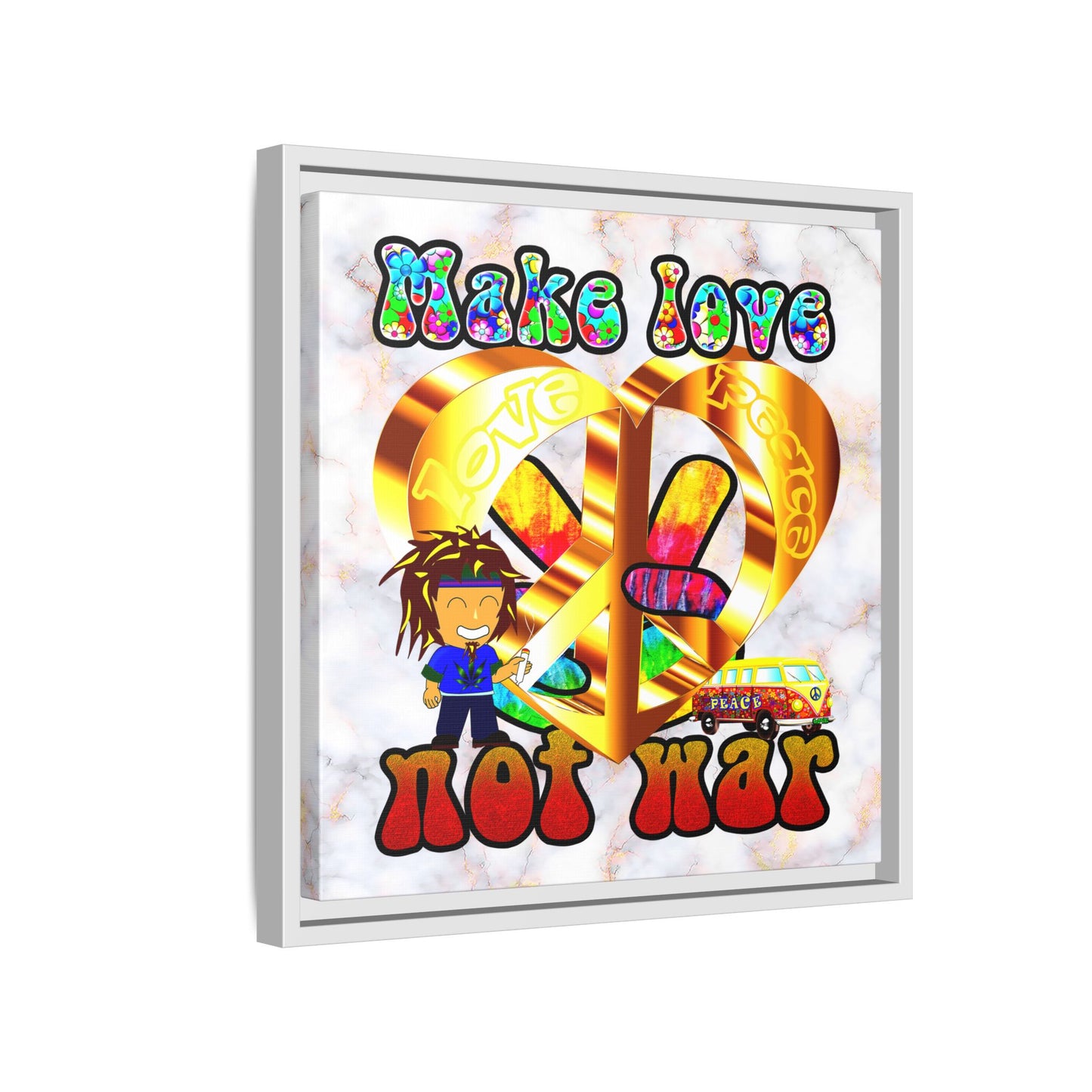 love peace - framed canvas art (white marble)