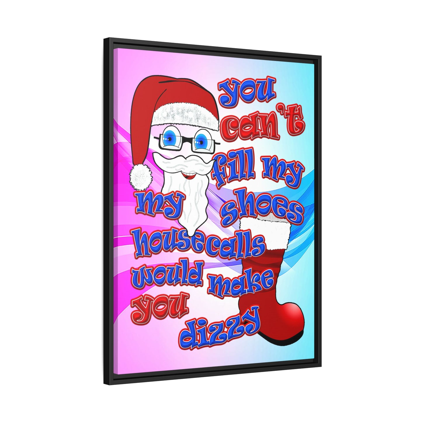 santa's shoes - framed canvas art (light blue-pink wave)