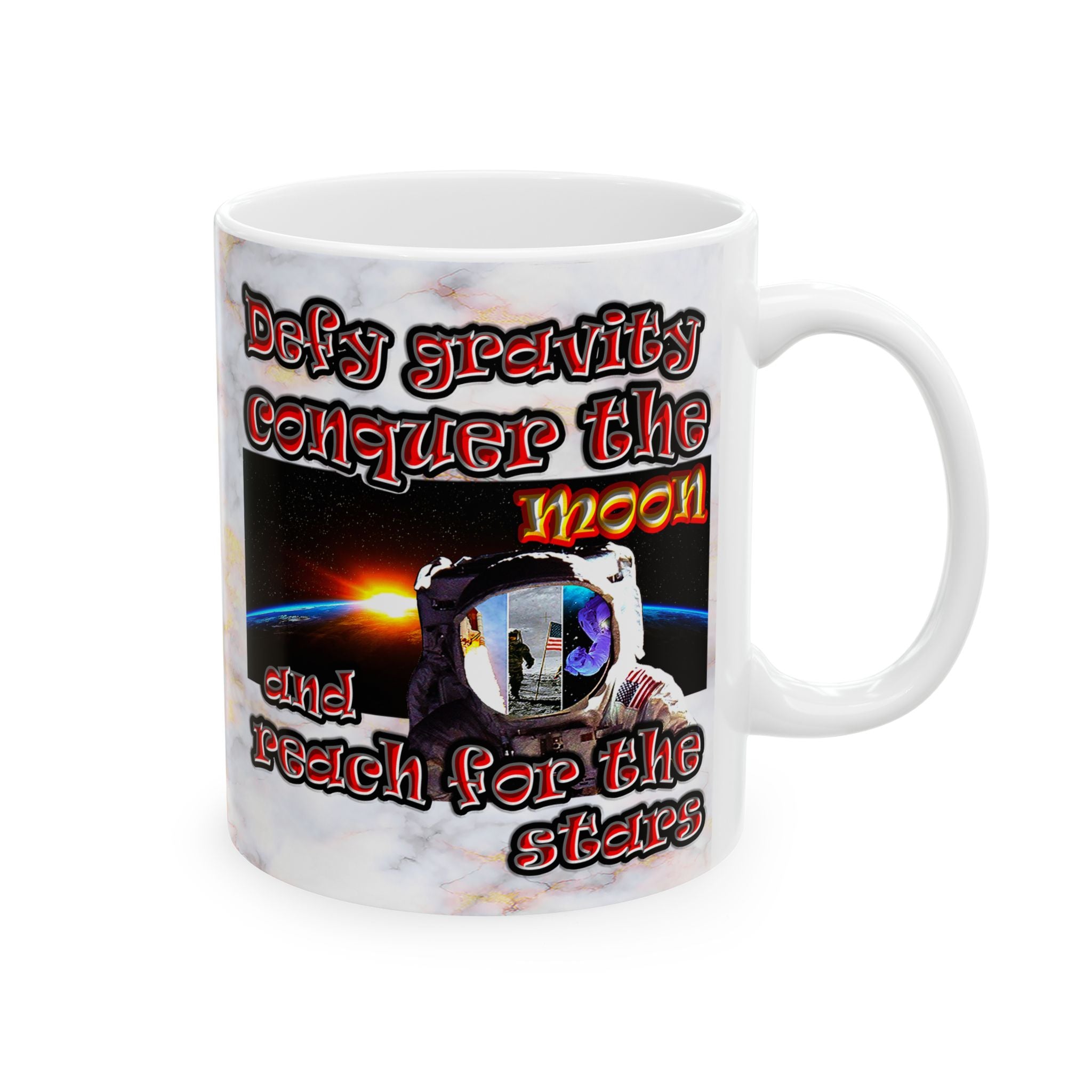defy conquer reach - White Mug (white marble)