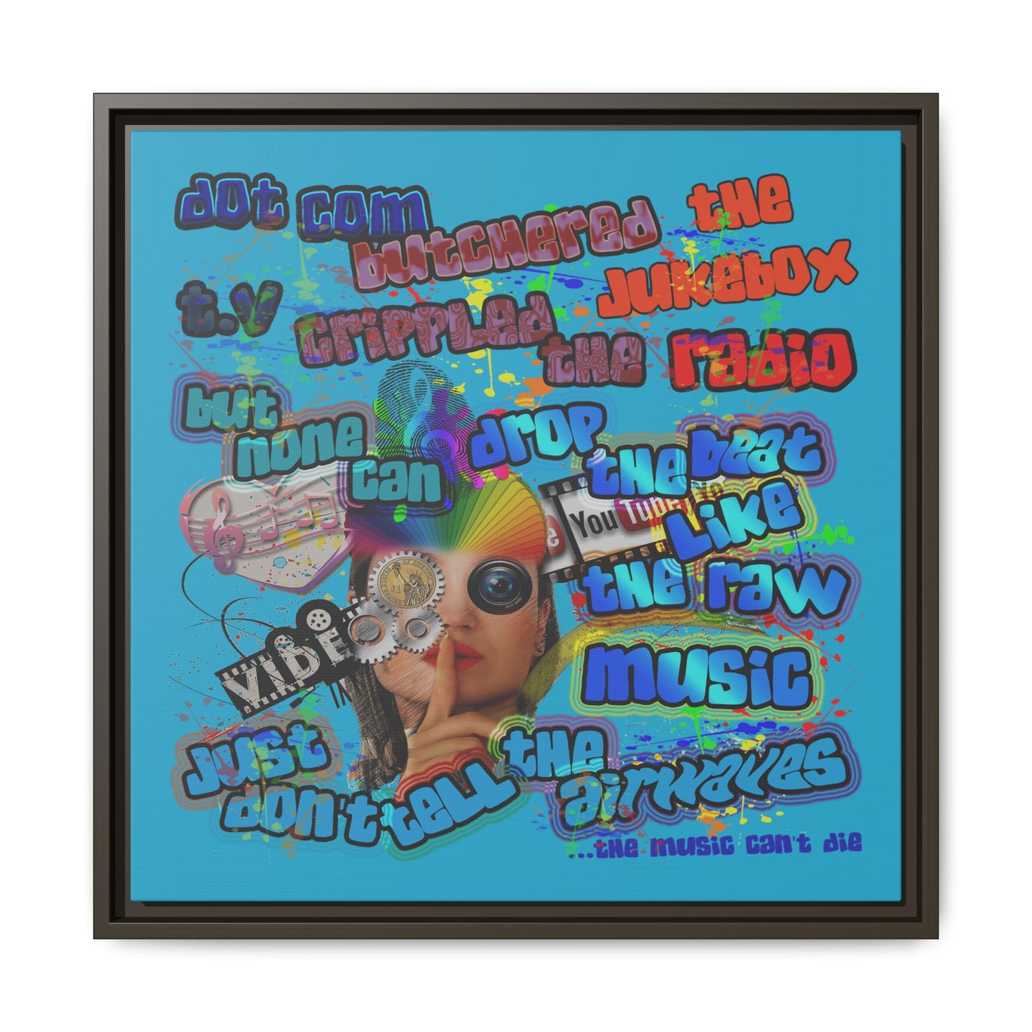 drop the beat - framed canvas art (turquoise)