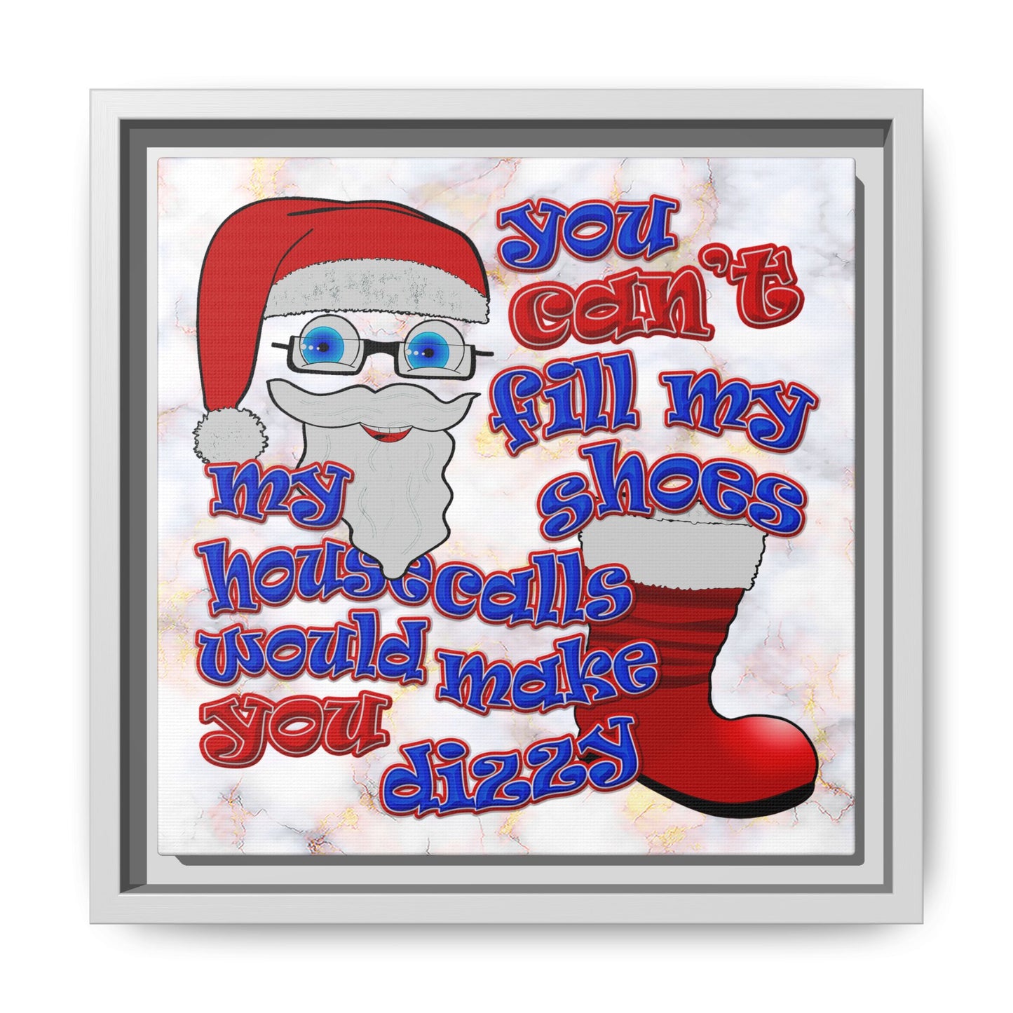 santa's shoes - framed canvas art (white marble)
