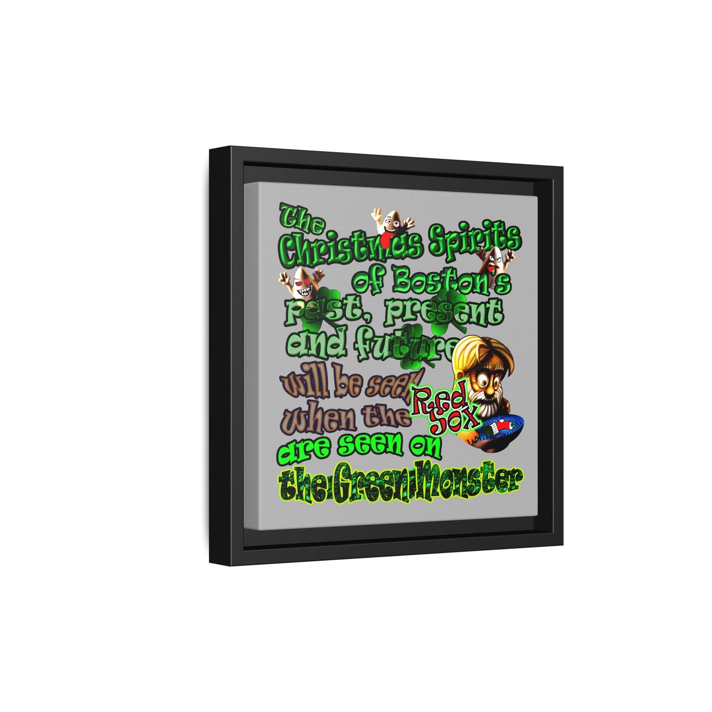 christmas spirits of boston - framed canvas art (light grey)