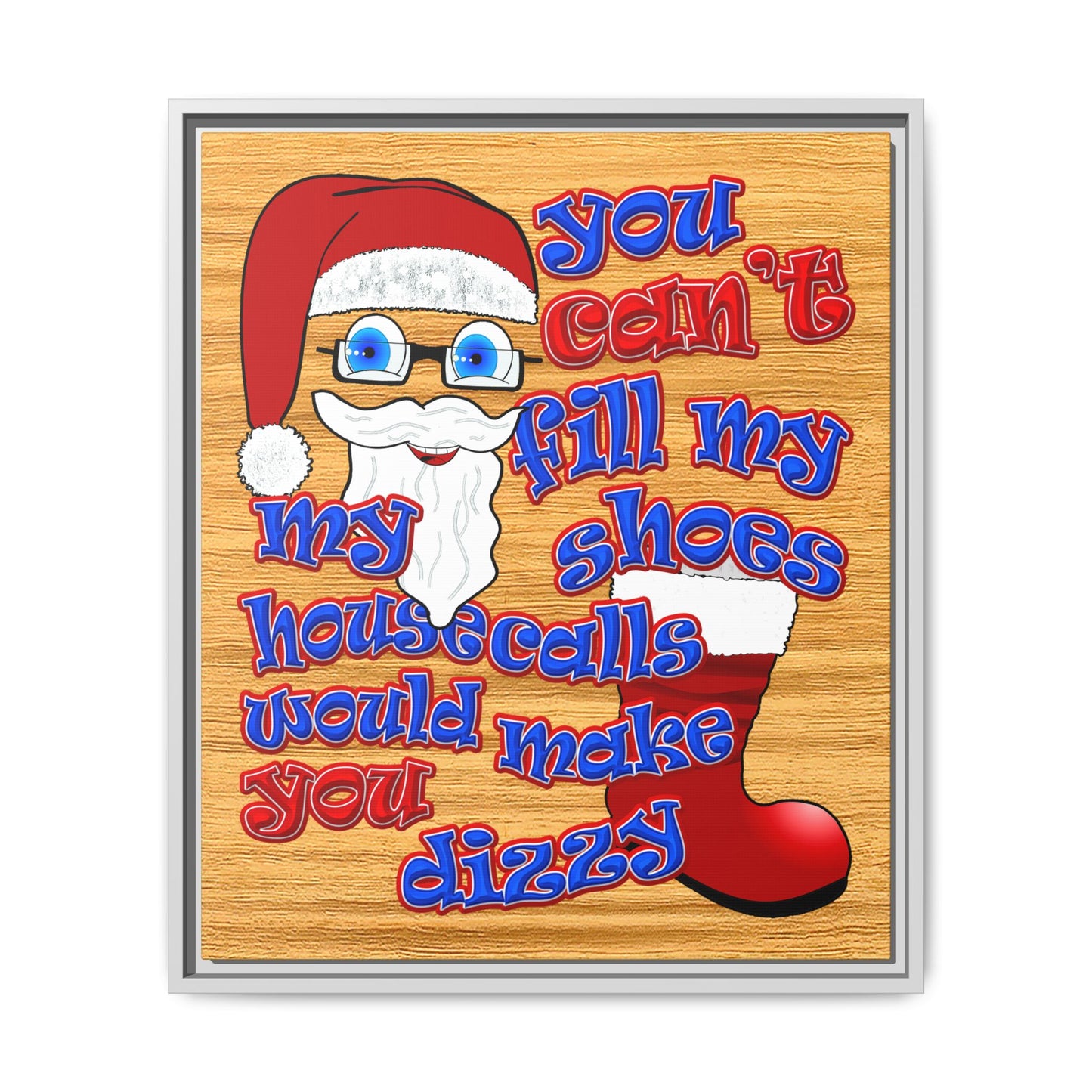 santa's shoes - framed canvas art (butterscotch wood finish)