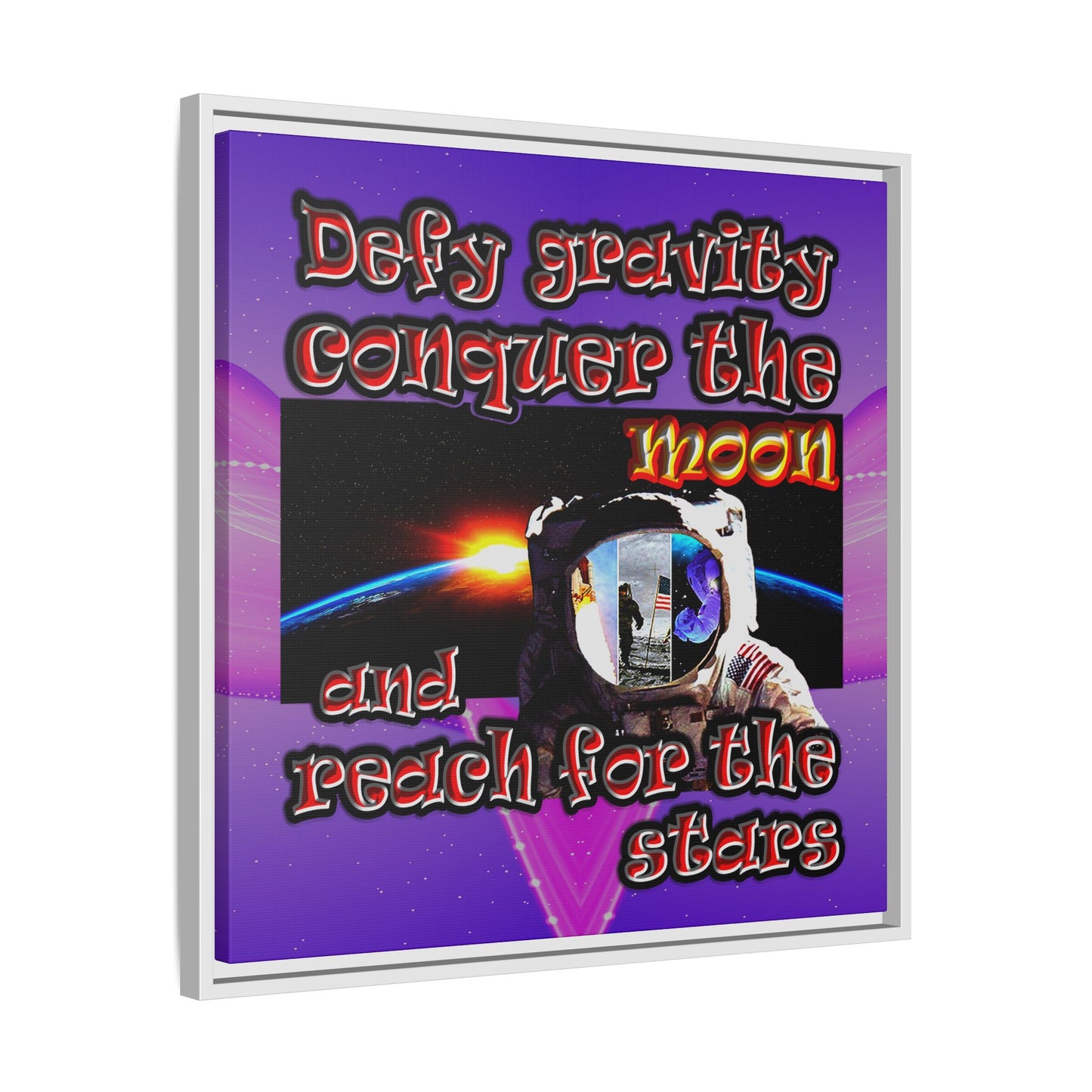 defy conquer reach - framed canvas art (purple-pink wave)