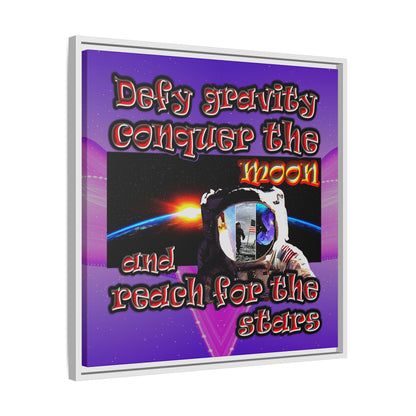 defy conquer reach - framed canvas art (purple-pink wave)