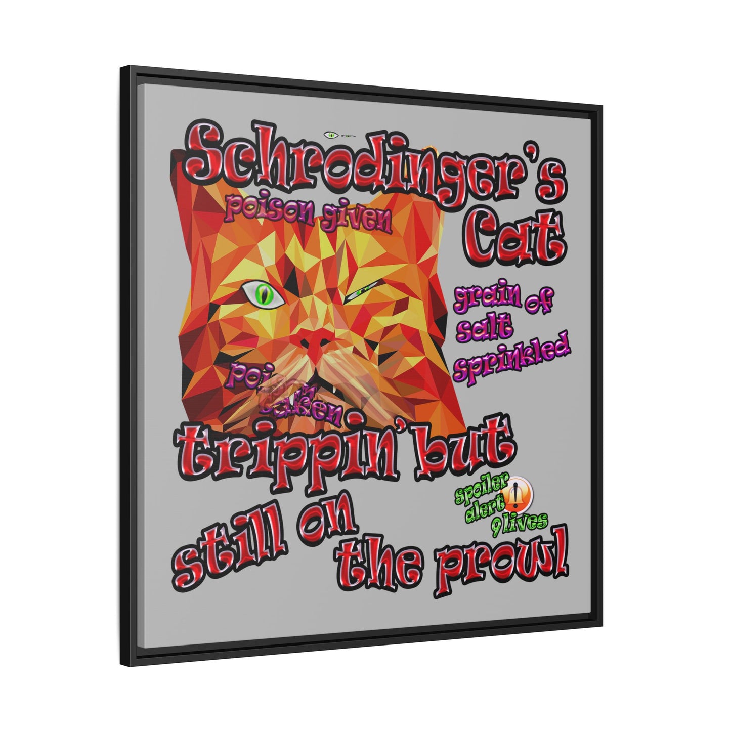 schrodinger's cat - framed canvas art (light grey)