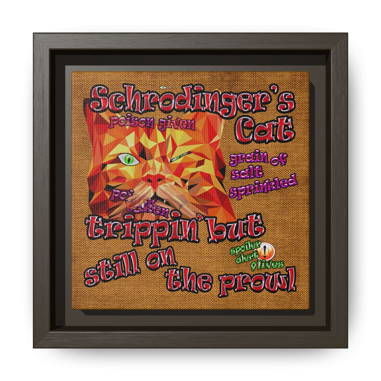 schrodinger's cat - framed canvas art (brown papyrus)