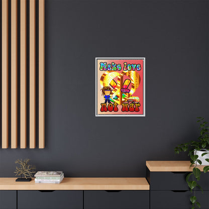 love peace - framed canvas art (yellow-orange wave)